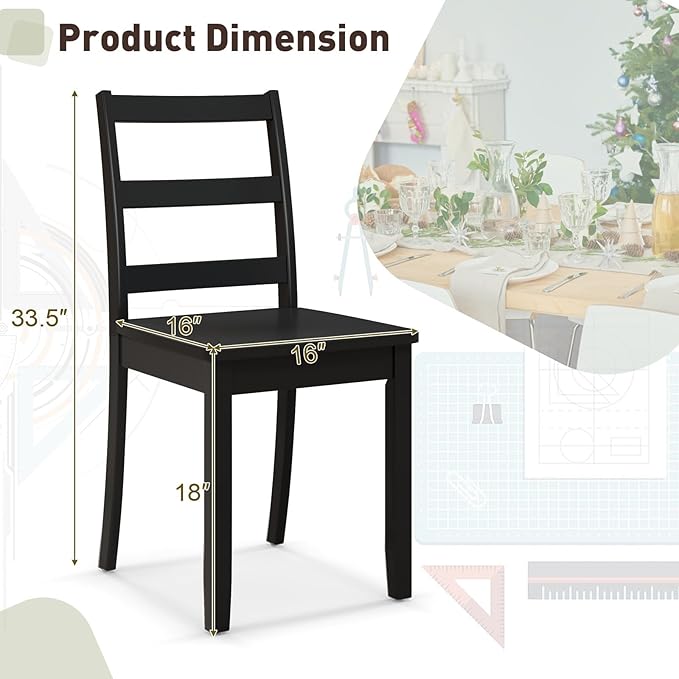 ERGOMASTER Wooden Dining Chairs Set of 4, Farmhouse Armless Wood Kitchen Chair with Back, Restaurant Side Chairs for Study, Dining Room, Black
