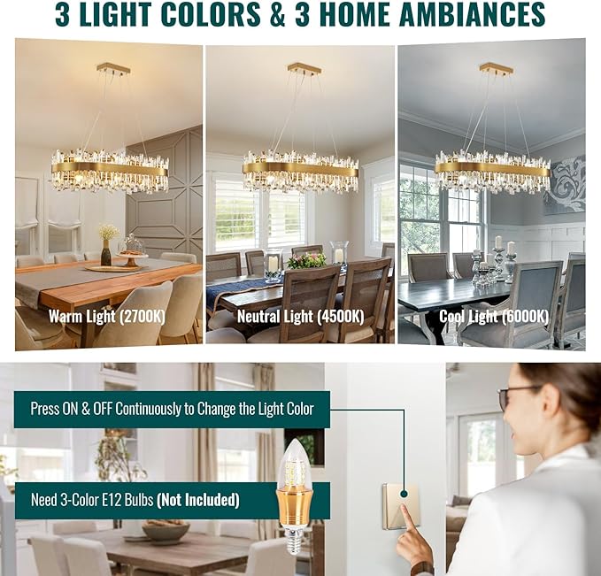 Siljoy Modern Crystal Chandelier 16-Light Luxury Gold Rectangle K9 Crystal Raindrop Chandelier Dimmable Oval Crystal Ceiling Light for Dining Room Living Room Foyer Entryway L35.4''
