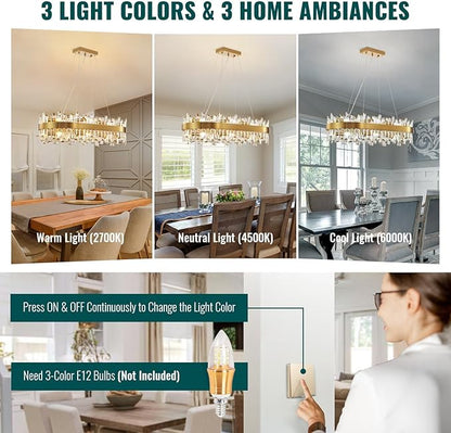 Siljoy Modern Crystal Chandelier 16-Light Luxury Gold Rectangle K9 Crystal Raindrop Chandelier Dimmable Oval Crystal Ceiling Light for Dining Room Living Room Foyer Entryway L35.4''