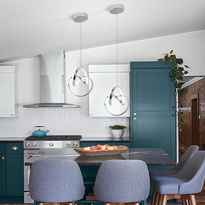 3000~6000K Modern Pendant Light Fixtures, LED Pendant Lights Kitchen Island Lighting Adjustable Height Chrome Hanging Lights for Dining Room Kitchen Bedroom, 1Pack