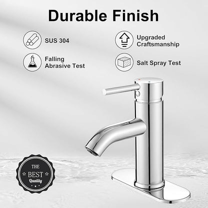 VOTON Chrome Bathroom Faucets 1 Hole, Stainless Steel Bathroom Sink Faucet with Metal Pop up Drain, Lavatory Faucet for Bathroom Sink