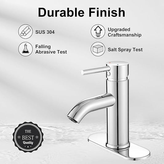 VOTON Chrome Bathroom Faucets 1 Hole, Stainless Steel Bathroom Sink Faucet with Metal Pop up Drain, Lavatory Faucet for Bathroom Sink