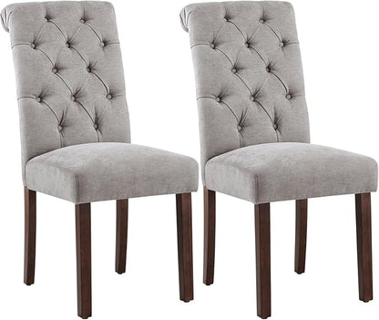 Tufted Dining Chairs Set of 2, Upholstered Parsons Dining Room Chairs, Fabric Kitchen Side Chair with Wood Legs, Light Grey