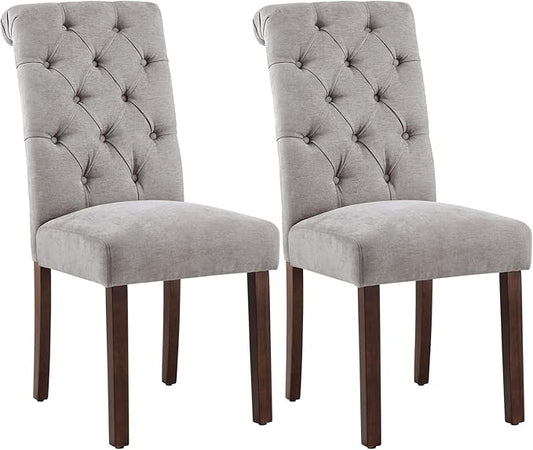 Tufted Dining Chairs Set of 2, Upholstered Parsons Dining Room Chairs, Fabric Kitchen Side Chair with Wood Legs, Light Grey
