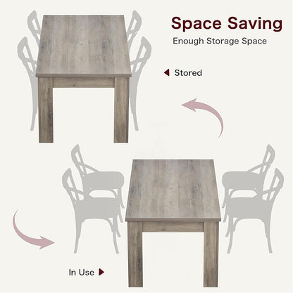 GarveeHome 63 in Dining Table for 4-6, Farmhouse Dinner Kitchen Table for 4 with Large Tabletop, Rectangular Wood Dining Room Table for Kitchen, Living Room, Easy Assembly, Retro Gray
