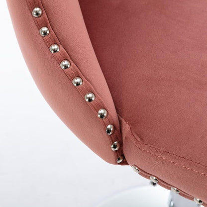 Rhomtree Velvet Swivel Bar Stools Upholstered Bar Stool with Button Tufted Back and Pull Ring Height Adjustable Barstools 25-33 Inch for Home Pub and Kitchen Island (Pink with Silver Base, Set of 2)