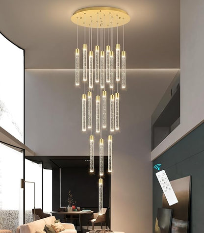 19-Light Long Large Modern Led Crystal Chandeliers Modern Spiral Chandeliers High Ceilings Chandelier for Staircase Foyer Gold