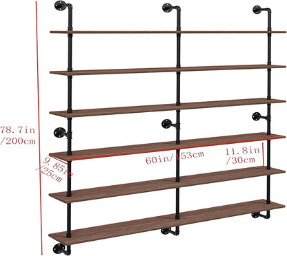 HDDFER Floating Shelves for Wall Living Room Shelves Bookshelf Industrial Pipe Shelving Shelf Real Wood Planks 60 inch Rustic Wall Shelves Hanging Bookshelves Farmhouse Kitchen Bar Shelving