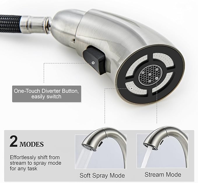 Ultimate Unicorn Brushed Nickel Bathroom Sink Faucet - 4 Inch Centerset Pull Down Vanity Faucets 3 Hole with Pop Up Drain - Two Handle Modern Washbasin Tap Set with Pull Out Sprayer for Rv Restroom