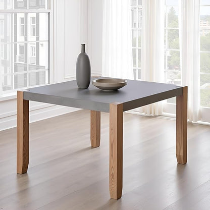 Alaterre Furniture Newport Dining Table for 4 – Rustic Industrial 48” x 30” Kitchen Table with Faux Concrete Gray Top & Solid Wood Legs