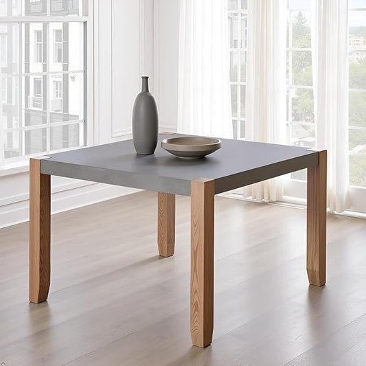 Alaterre Furniture Newport Dining Table for 4 – Rustic Industrial 48” x 30” Kitchen Table with Faux Concrete Gray Top & Solid Wood Legs