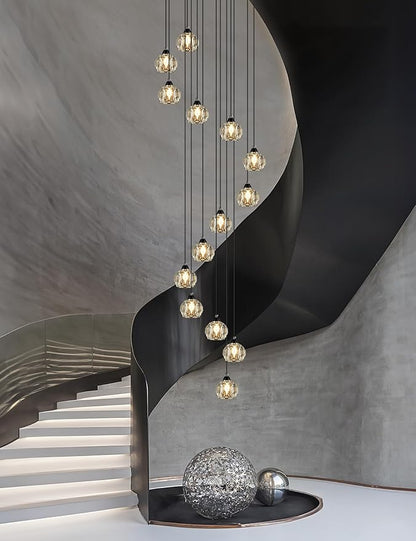 Weesalife Crystal Chandeliers for Staircases, 14-Light Black Modern Chandeliers for High Ceilings，Crystal Pendant Light Fixture for Living Room Kitchen Island Foyer Hallway Bar