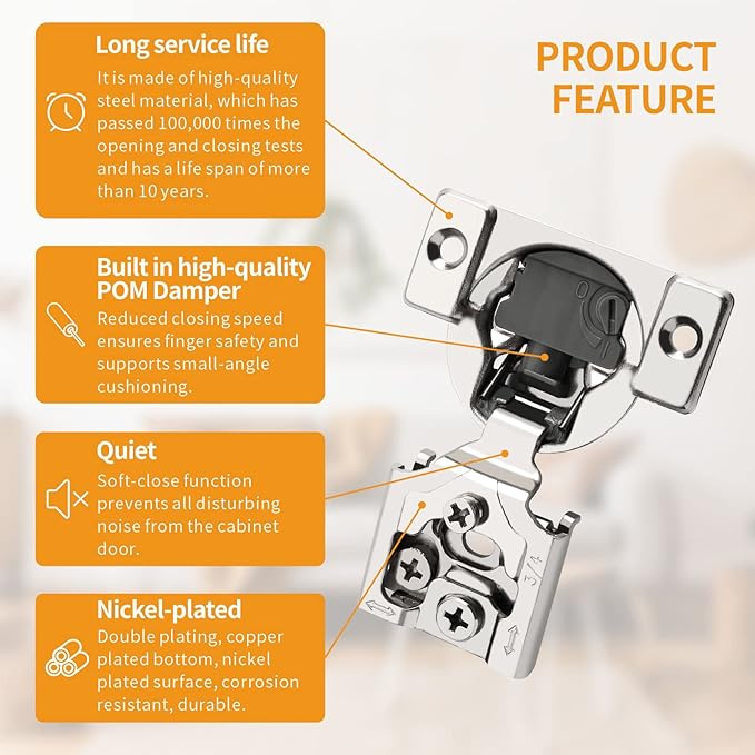 Chibery 60 Pack 3/4" Overlay 4D Soft Close Concealed Hinges for Face Frame Door, Adjustable Closing Speed, Smooth Slow Self Close Hinges, Satin Nickel, 105° Open Angle Stainless Steel Cabinet Hinges