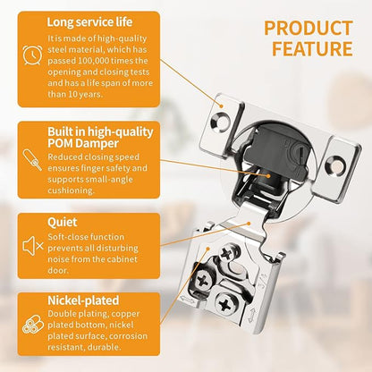 Chibery 10 Pack 3/4" Overlay 4D Soft Close Concealed Hinges for Face Frame Door, Adjustable Closing Speed, Smooth Slow Self Close Hinges, Satin Nickel, 105° Open Angle Stainless Steel Cabinet Hinges