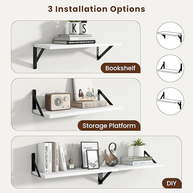 Axeman 20 Inch Floating Shelves | 8 Inch Deep White Wall Shelves Set of 2 | 20''W x 8''D White Wood Shelves for Bathroom Living Room Bedroom Kitchen