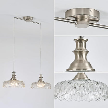 HDDFL Vintage Pendant Lighting Fixtures Modern Glass Hanging Lamp with Adjustable Cord for Kitchen Island Dining Room Hallway 2 Light Brushed Nickel and Clear