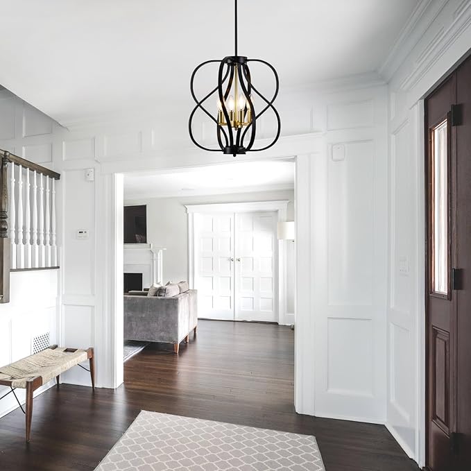 Black Chandelier 4 Light Industrial Dining Room Light Fixture 18'' Modern Farmhouse Contemporary Chandelier Hanging Pendant Light Fixture Entryway Chandelier for Foyer,Kitchen,Living Room,Bedroom