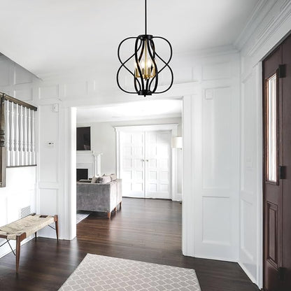 Black Chandelier 4 Light Industrial Dining Room Light Fixture 18'' Modern Farmhouse Contemporary Chandelier Hanging Pendant Light Fixture Entryway Chandelier for Foyer,Kitchen,Living Room,Bedroom
