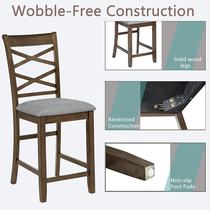 Set of 4 Dining Chairs, Wooden Kitchen Chairs with Padded Cushion, Upholstered Stools for Kitchen Island, Dining Room, Living Room, Easy Assembly (Walnut - Cross-backrest)