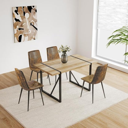 Dining Table with Rustic Industrial Design and Sturdy Metal Frame for Kitchen or Living Room Use