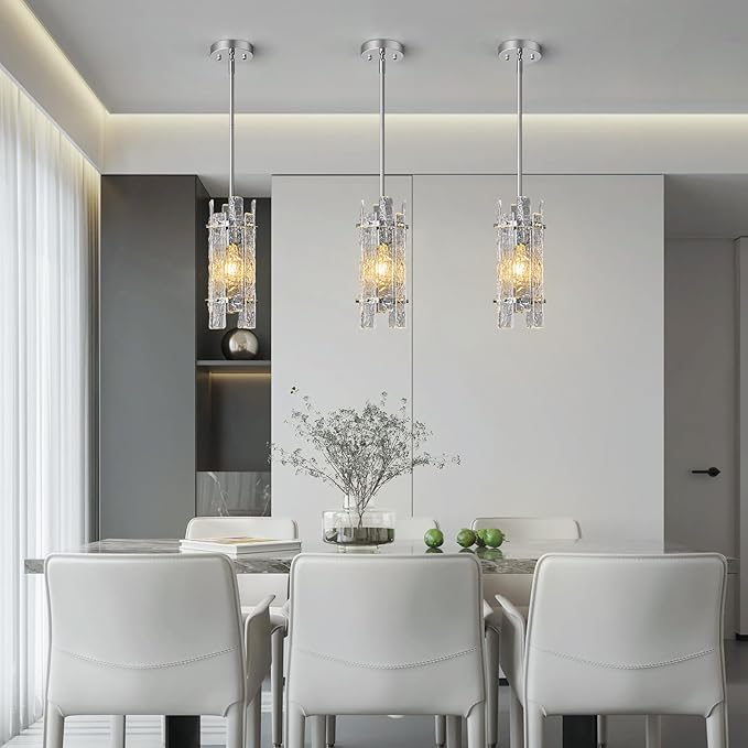 Modern Crystal Pendant Lighting Chrome Pendant Lights Mini Glass Chandeliers, Adjustable Pendant Light Fixture for Kitchen Island Bedroom Living Room Dining Room Corridor(2Pack)