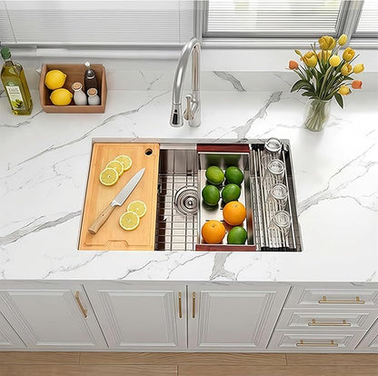 32 Inch Undermount Kitchen Sink,16 Gauge 304 Stainless Steel Kitchen Sink Single Bowl, 32"x19"x10" Undermount Sink Ledge Workstation Sinks With All Accessories, Large and Deep Sink