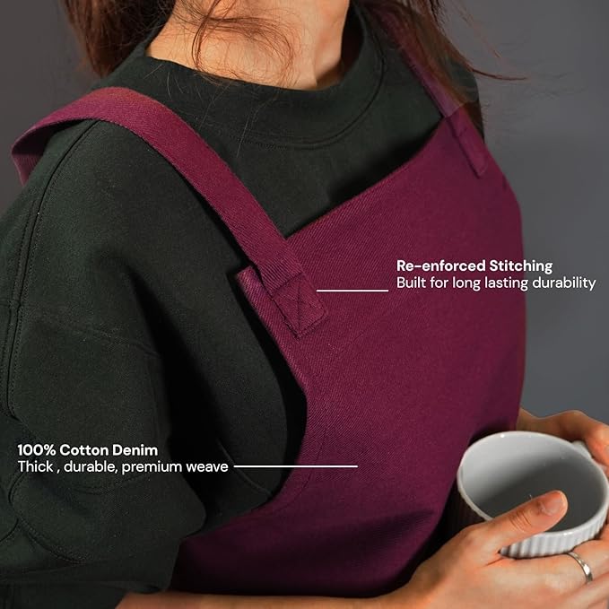 100% Cotton Kitchen Apron with 2 Pockets – Adjustable Chef Apron for Cooking Baking BBQ – Unisex Apron