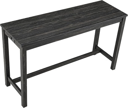 4-Piece Farmhouse Kitchen Table Stool Set with Power Outlets, Industrial Dining Tables with 3 Upholstered Stools, Wooden Counter Table Chairs w/Charging Station&2 USB Ports, Black+Grey