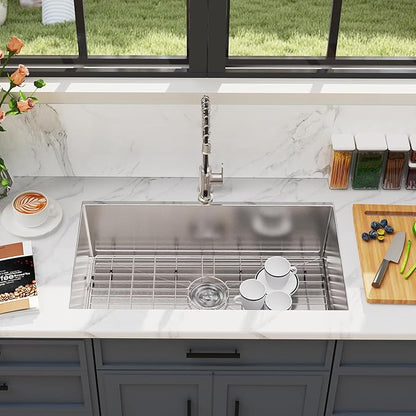 MAYESAR 28 Inch Undermount Kitchen Sink - 28 x 18 Stainless Steel Kitchen Sinks 16 Gauge Single Bowl 9" Deep Handmade Sink with Brushed Finish, Round Corner