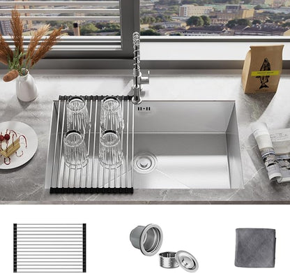MAYESAR 27" Undermount Stainless Steel Kitchen Sinks, 27 x 18 Inch 16 Gauge Single Bowl Kitchen Sink, Honeycomb Embossed Design Prevents Scratches and Wear, with Accessories