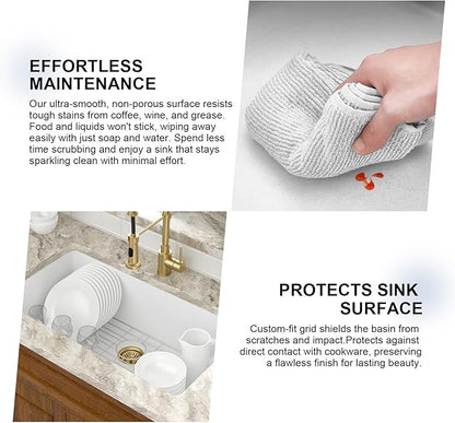 Mocoloo 33 Inch Granite Composite Kitchen Sink - 33 x 19 inch White Undermount Kitchen Sinks, Matte White Quartz Single Bowl Under Counter Sink