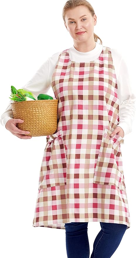 Big Plus Size Aprons for Women with Pockets Cotton Linen Baking Kitchen Cooking