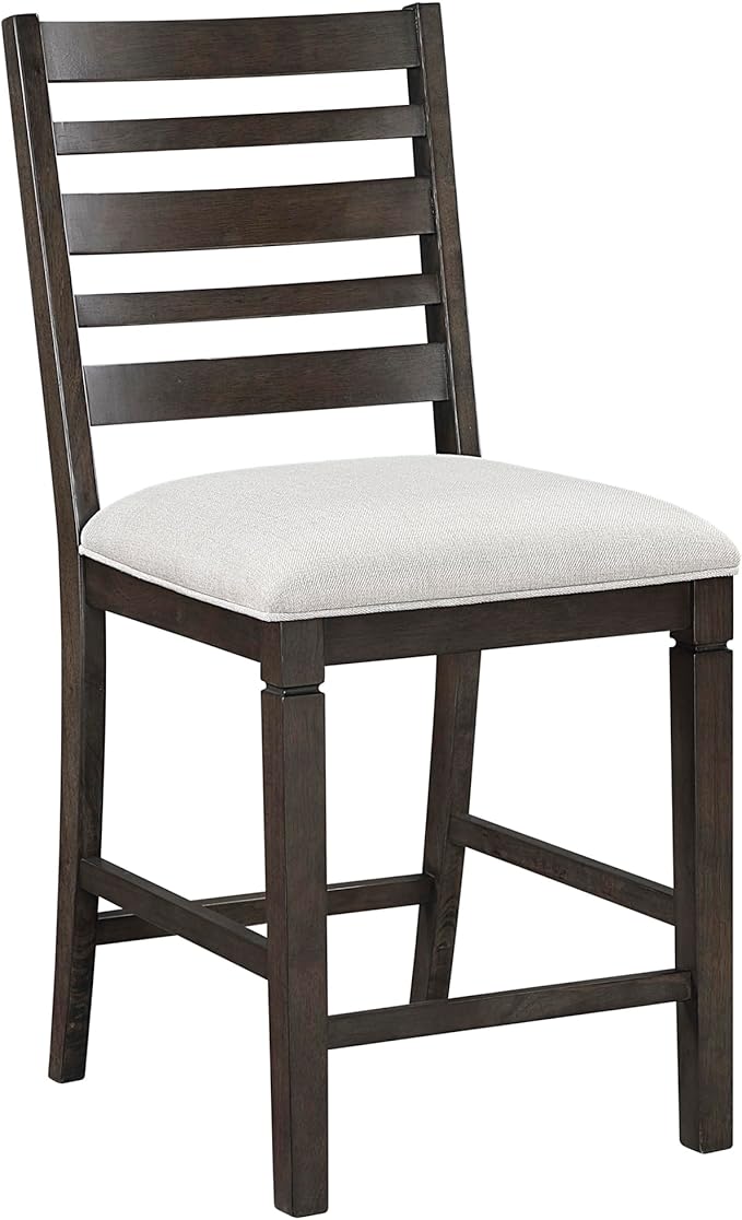 Lexicon Counter Height Chairs, Set of 2, Wood Frame, Ladder Back, Beige Textured Fabric Upholstered Dining Chairs with 25.5 Inches Seat Height, Bar Stools for Kitchen/Dining Room, Dark Espresso