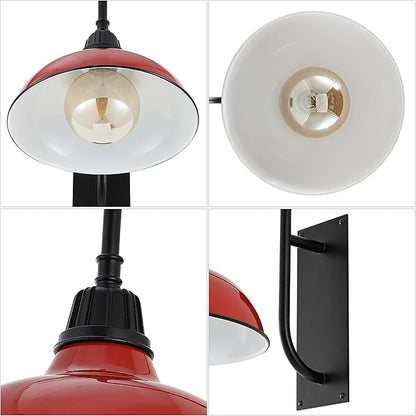 JONATHAN Y 12.25" Red/Black 1-Light Farmhouse Gooseneck Outdoor Wall Sconce Lamp, with Black Metal Bowl Shade, Industrial Iron LED Porch Light for Patio Garage Entryway (JYL7614E)