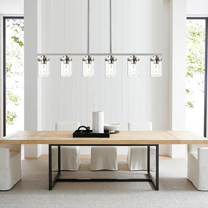 6 Light Pendant Lights Kitchen Island,Brushed Nickel Farmhouse Island Lighting Fixture Clear Glass Shade Pendant Lighting for Living Room Hallway Bedroom Dining Hall Office Bar