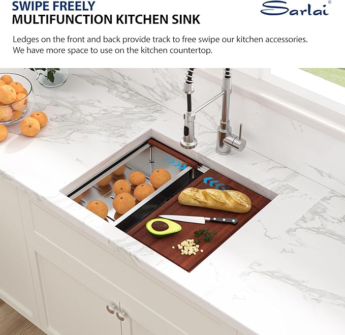Sarlai 23 Undermount Bar Sink - 23 x 19 Inch Kitchen Sink Ledge Workstation 16 Gauge Stainless Steel Single Bowl RV Bar Prep Basin Kitchen Outdoor Sinks