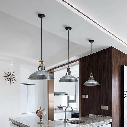1m Vintage Barn Pendant Lighting with Adjustable Cord Industrial Pendant Light Metal Hanging Lamps for Living Room, Kitchen, Dining Room, Bedroom (Brushed Silver)