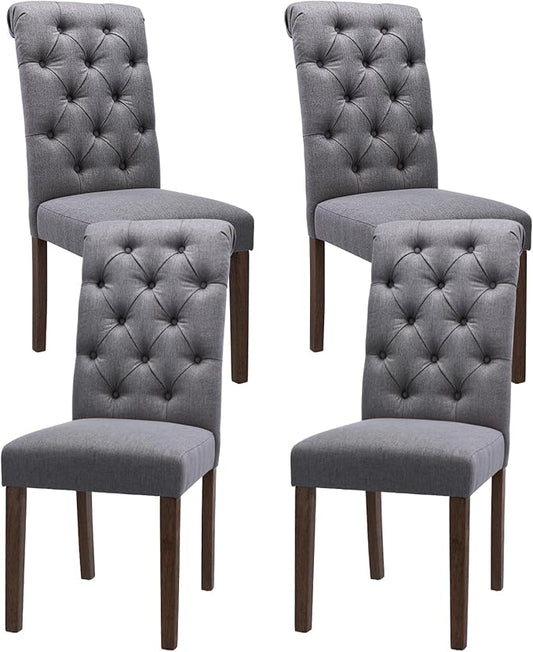 Tufted Dining Chairs Set of 4, Upholstered Parsons Dining Room Chairs, Fabric Kitchen Side Chair with Wood Legs, Dark Grey