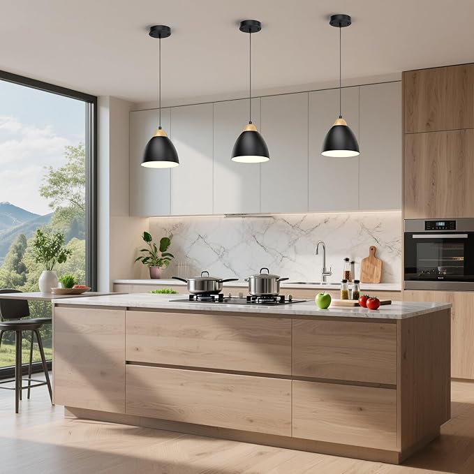 Black Pendant Lights for Kitchen Island, 5.9" Cone Metal Shade Adjustable Height Small Hanging Lamps for Dining Room Light Fixtures Over Table Modern Ceiling Fixture