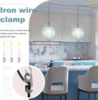 2 Pack Blue Plug in Pendant Lights for Ceiling, Modern Plug in Hanging Lamp with 8.7" Ribbed Glass Globe, Hanging Chandelier Plug in Light Fixture for Bedroom Kitchen Living Room Dining Room