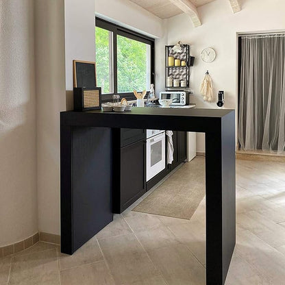 Mobili Fiver Evolution Tall Kitchen Bar Table Made in Italy | Space Saving, Counter Height Table for 4 | Modern Breakfast Bar Counter Top w/Cable Holder | Ashwood Black | 47,2 in x 23,6" in