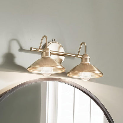 Kichler Clyde 2-Light Bathroom Vanity Light Fixture, Industrial Wall Sconce with Metal Shades in Champagne Bronze for Rustic and Traditional Decor (17" x 7.5" x 8.25"), 45944CPZ