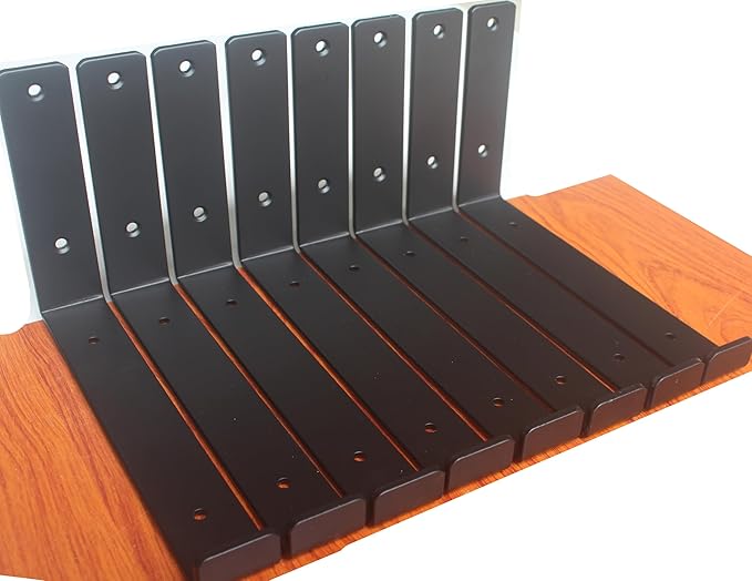 10 Pack - 9.25" L x 6" H x 1.5" W J Lip Shelf Brackets Rustic Farmhouse Iron Wall Floating Shelf Bracket Metal Shelf Bracket Industrial Shelf Supports with Screws Black