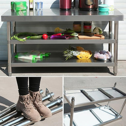 Stainless Steel Table Cooking Table, Kitchen Prep Station, Metal Work Table, Kitchen Island with 3 Shelves, for Home, Kitchen and Dining Room (Color : Thickened 80 * 50 * 80 three layers)