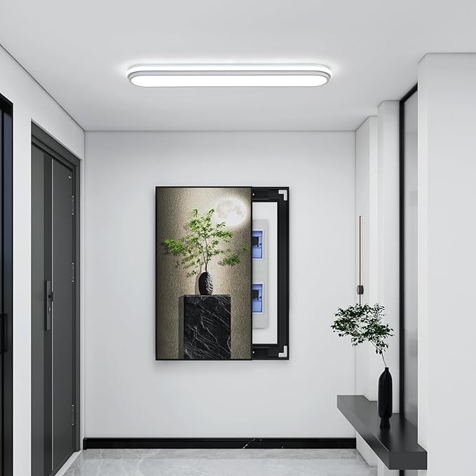 Metal LED Ceiling Light,55W Linear Ceiling Lamp,6500K Cool White Modern Ultra Thin Low Profile Light Fixture for Kitchen, Home & Office Hallway (36.2")