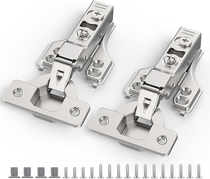 Chibery 30 Pack 1/4" Partial Overlay Soft Close Concealed Hinge for Face Frame ＆ Frameless Door, 3D Adjustment, Clip-on Plate, Slow Self Closing Hidden Satin Nickel, 105° Stainless Steel Hinges, 3/8"