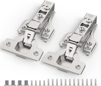 Chibery 30 Pack 1/4" Partial Overlay Soft Close Concealed Hinge for Face Frame ＆ Frameless Door, 3D Adjustment, Clip-on Plate, Slow Self Closing Hidden Satin Nickel, 105° Stainless Steel Hinges, 3/8"