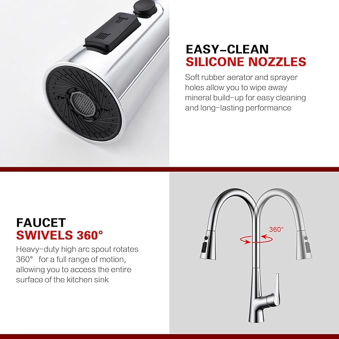 sumerain Touchless Kitchen Faucet with Pull-Down Sprayer,Single Handle Hands-Free Motion Sensor Kitchen Sink Faucet 360 Degree Swivel,Chrome