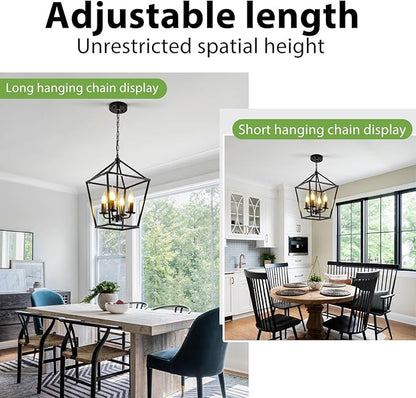 Black Farmhouse Chandelier, Industrial 4 Light Pendant Light Fixtures, Rustic Metal Lantern Ceiling Hanging Light for Entryway, Foyer, Kitchen Island, Dining Room, Hallway, Bedroom