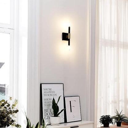 Globe Electric 65000044 2-Light Wall Sconce, Matte Black, Antique Brass Accent, E12 Base Sockets, Lights for Living Room, Home Decor, Lighting, Mounted Bedside Lamp